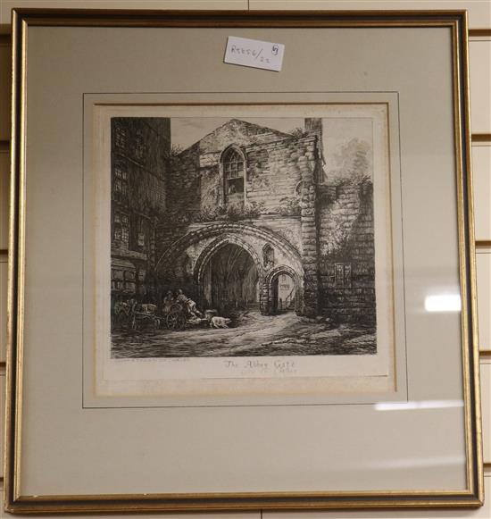 G. Cuitt - three dry point etchings of Chester and Renis Flanders, two signed prints of Sandhurst (5)